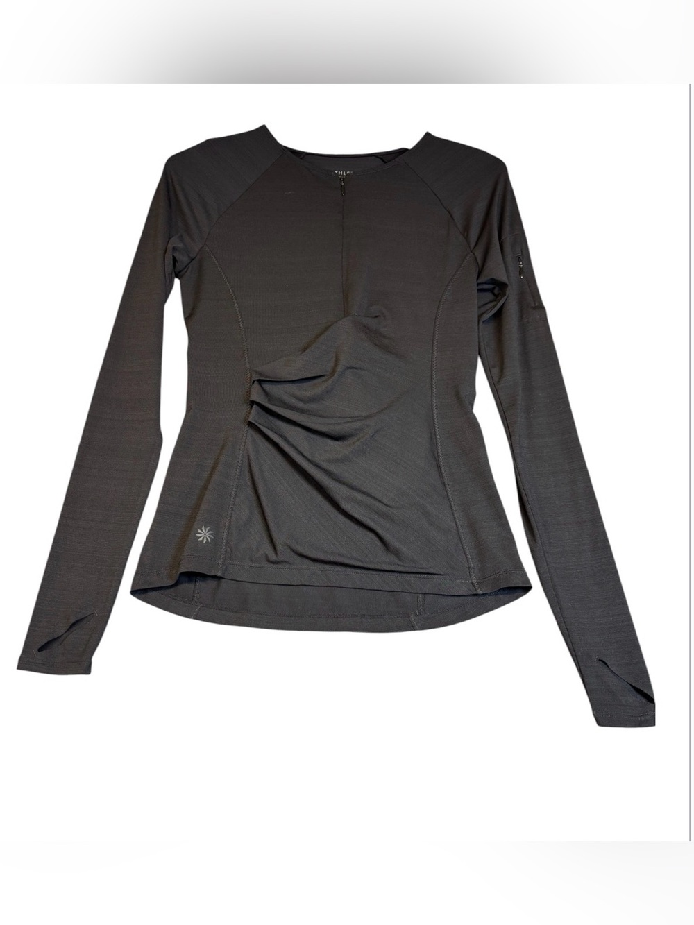 Athleta Pacifica Wrap Front Half Zip Long Sleeve Top Black XS Thumbholes